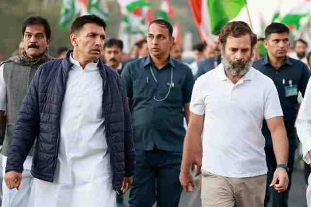 New Madhya Pradesh Congress president Jitendra (Jitu) Patwari with Congress leader Rahul Gandhi during the Bharat Jodo Yatra (Photo: Bindeshwari Kumar/