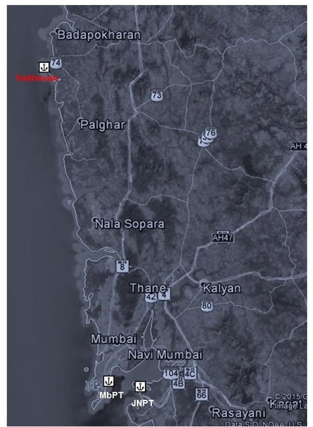 Vadhavan Location with reference to JNPT & Mumbai Port  (JNPA)