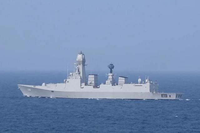 Indian Navy's INS Chennai (D65) during an exercise in the Indian Ocean.