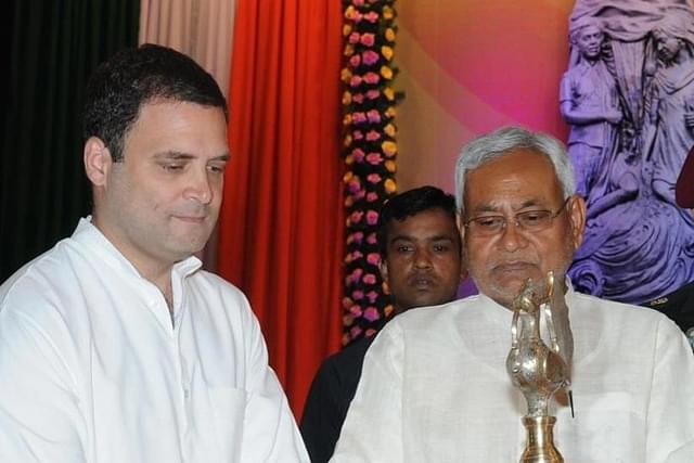 Bihar Chief Minister Nitish Kumar and Congress leader Rahul Gandhi. (AP Dube/Hindustan Times via GettyImages)