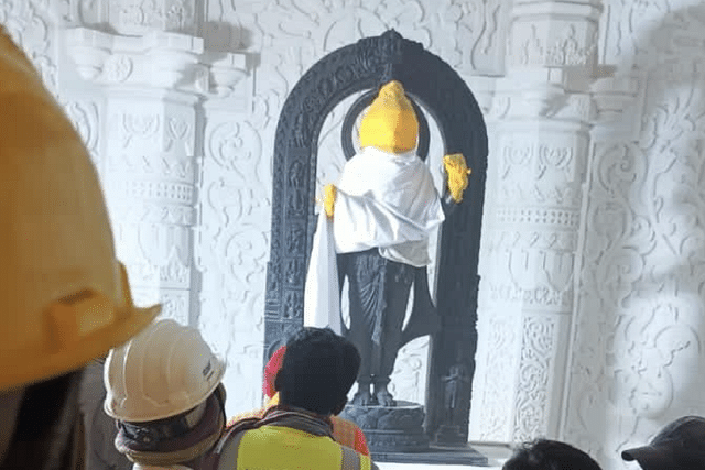 Shri Ram Lalla's Murti at its position in the Garbha Griha of new Temple