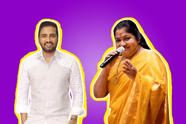 Tamil actor Santhanam and singer Chitra.