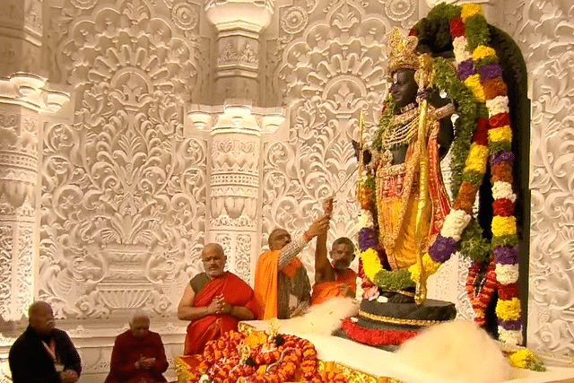 Inside the garbhagriha of the Ayodhya Ram Mandir on 22 January, 2024