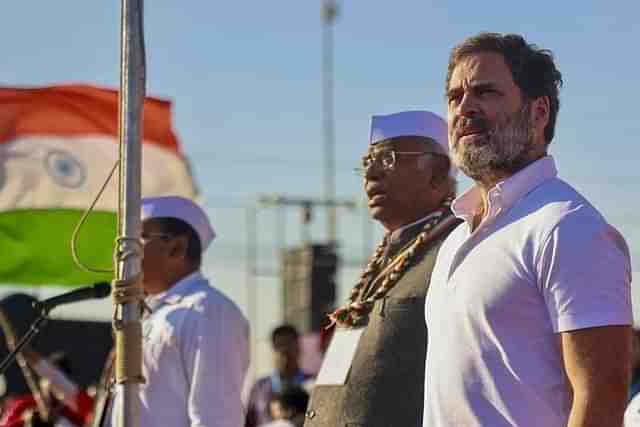 Rahul Gandhi and Congress president Mallikarjun Kharge at the flagoff ceremony in Khongjom, Manipur.
