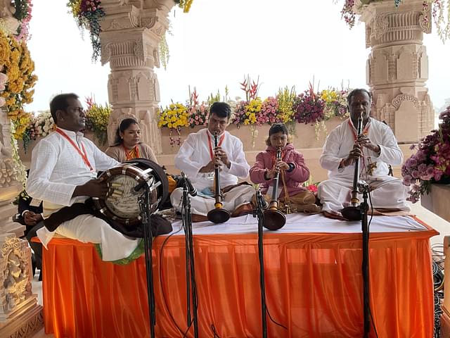 Tiruvarur V. Prakash Ilaiyaraja and others  during the Ram Mandir Pran Pratishtha ceremony