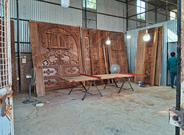 The massive doors handcrafted by artisans from Tamil Nadu for the temple. (Source: Swarajya)