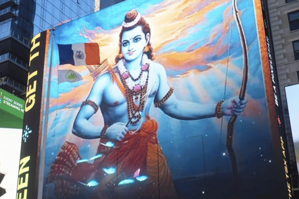 Image of Bhagwan Shri Ram on digital billboard at Times Square in New York, US.