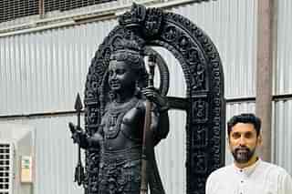 Arun Yogiraj with the Ram Lalla idol he sculpted. (Arun Yogiraj/Facebook)