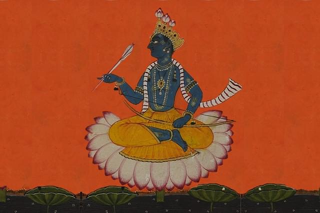 Shri Ram with bow and arrow (Pahari art)