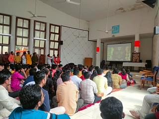 Students watching the pran-pratishtha at IISc, Bengaluru. (Special arrangement)