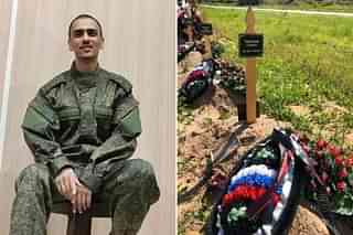 Sandip Thapliyal of Nepal's Gorkha province who was killed in fighting with Ukrainian forces June 28, 2023. He is buried in the mass grave (right) 