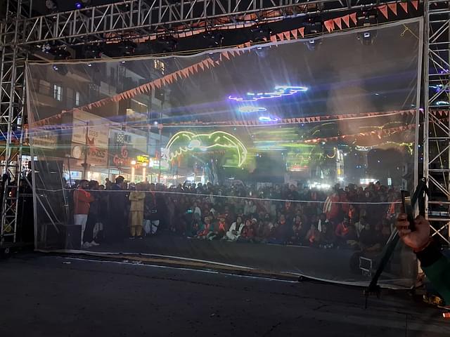 A laser show showing the Ram katha, organised on the eve of the consecration. 