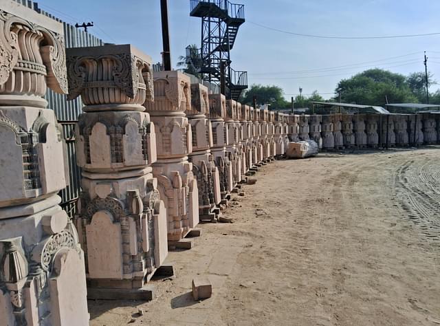 Pillars for the Temple kept at the workshop. (Source: Swarajya)