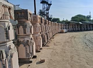 Pillars for the Temple kept at the workshop. (Source: Swarajya)