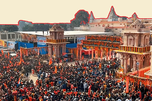 On January 23, Ayodhya Ram temple recorded more than five lakh devotees visiting the sacred site. (Illustration: Sakshi Agarwal/Swarajya.)