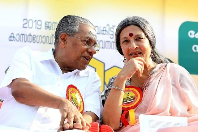 Kerala Chief Minister Pinarayi Vijayan and Communist Polit Bureau member Brinda Karat. (Photo by Vivek R Nair/Hindustan Times via Getty Images)