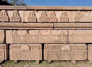 Piles of carved stone stored at the Karyshaala. (Source: Swarajya)