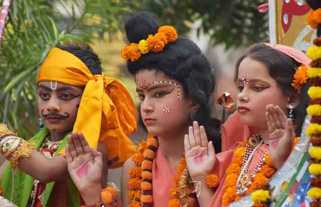 Children dressed up for Ramlila.