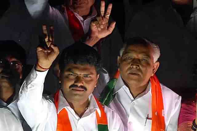 B.Y. Raghavendra (left) with Yeddyurappa