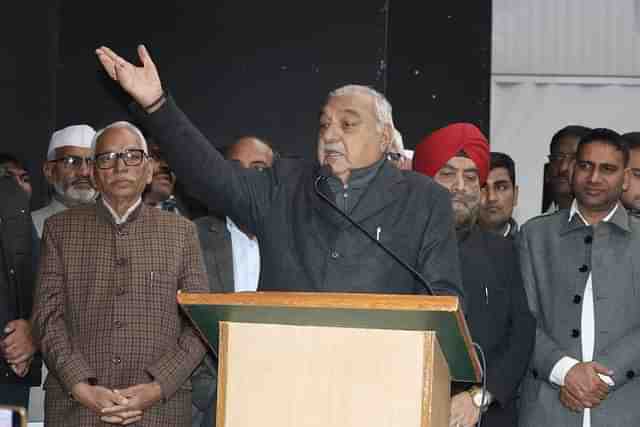 Bhupinder Hooda addressing Congress workers