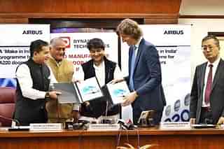 Bengaluru-based Dynamatic Technologies and Airbus signed an agreement to make all door variants for the French planemaker’s A220 planes in presence of Union civil aviation minister Jyotiraditya Scindia (Twitter/@PIB_India)
