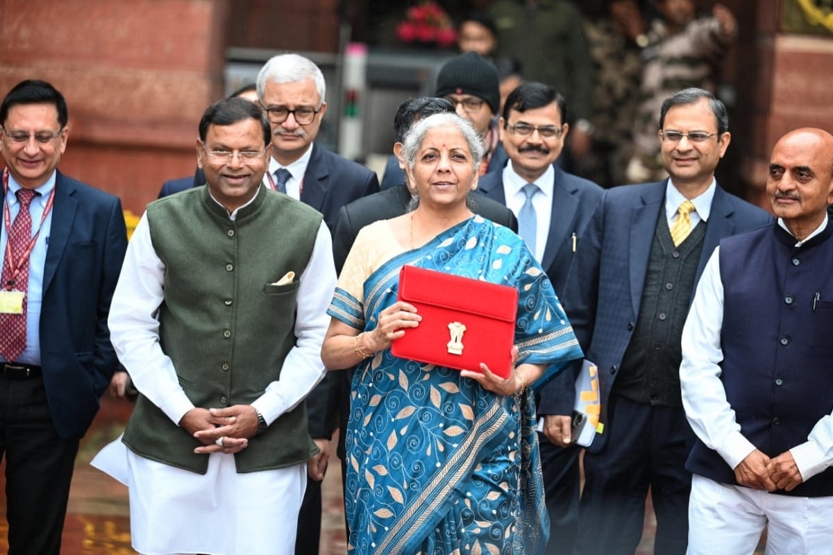 Finance Minister Nirmala Sitharaman with the Union Budget (Pic Via Twitter)