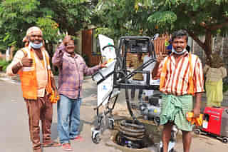 Genrobotics' Bandicoot robotic scavenger used here to clean a manhole in Hyderabad. (Photo: GenRobotics/Facebook)