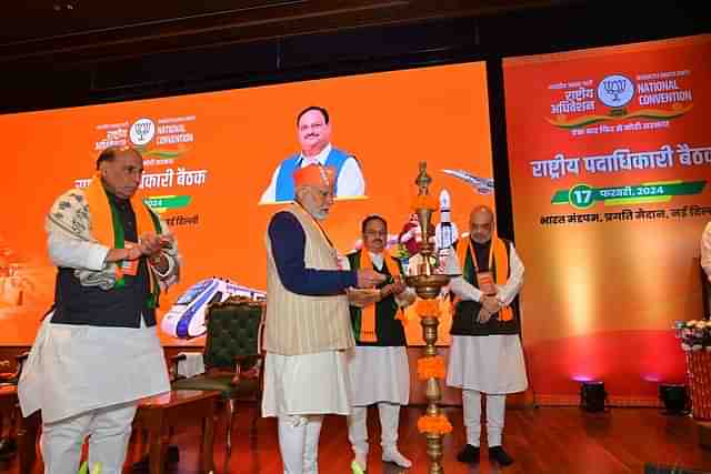 Pm Modi at BJP's National Convention in Delhi. Source: X/@BJP4India