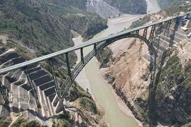 The 1,315-m-long Chenab Bridge.