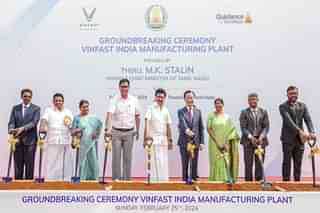 Tamil Nadu Chief Minister M K Stalin at the groundbreaking ceremony of VinFast India manufacturing plant at SIPCOT, in Thoothukudi, on 25 February 2024.