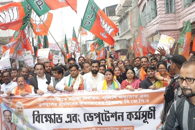 BJP workers during the protest in West Bengal. Source: X