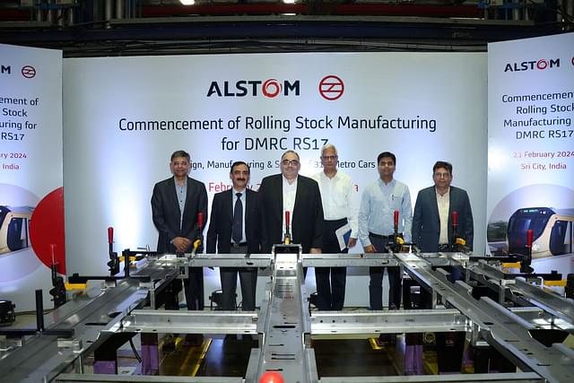 Alstom and DMRC dignitaries at the start of Rolling Stock production event at Alstom Sri City.