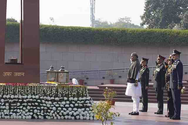 Defence Minister Rajnath Singh with the Service Chiefs.