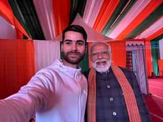 PM Narendra Modi posing for a selfie after a government function in Srinagar.