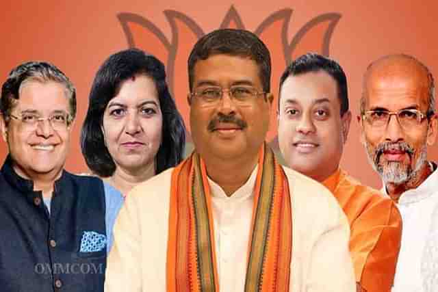 BJP's Lok Sabha candidates (from left) Baijayant Panda, Aparajita Sarangi, Dharmendra Pradhan, Sambit Patra and Pratap Sarangi.