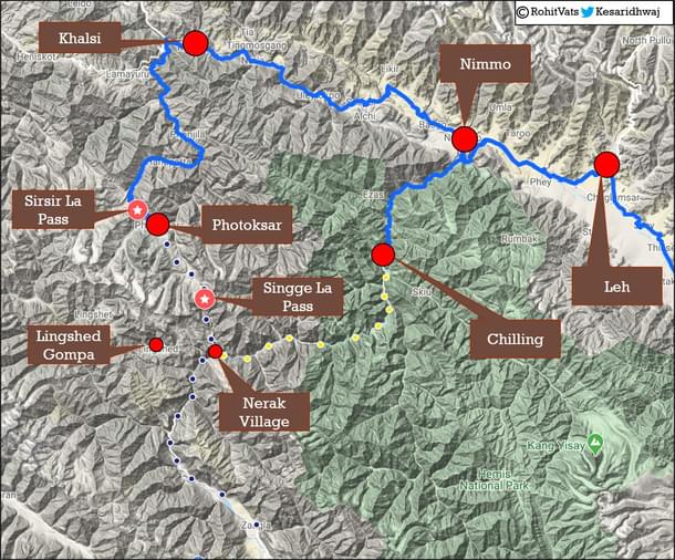 The Nerak-Chilling route alignment whose connectivity was acheived on 25 March by BRO. 
(X/ @KesariDhwaj)