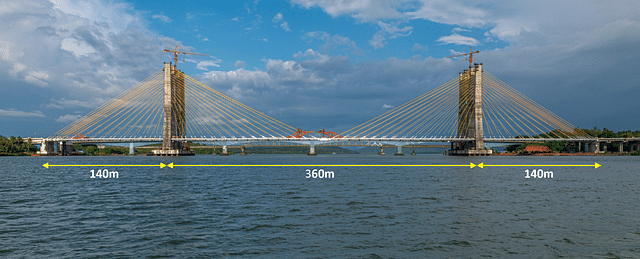 The new cable stayed Zuari Bridge.