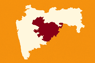A cartographic outline of Maharashtra with the Marathwada region highlighted in red.