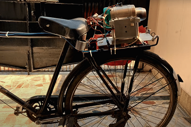 The jet engine strapped to Prateek Dhawan's bicycle, in the intial days.