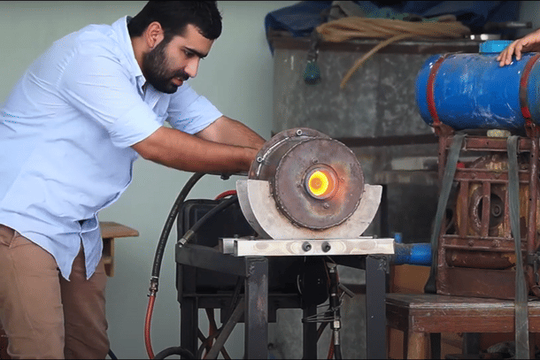 Prateek Dhawan working on the jet engine.