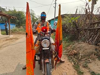 A Darridih local who travels like this everyday. He is devoted to Lord Ram.