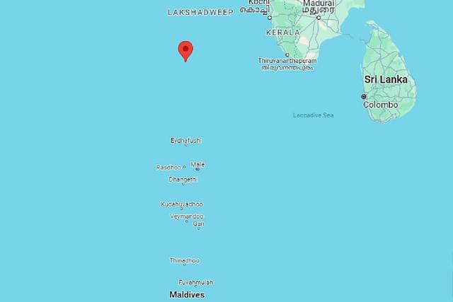 Red pin shows Minicoy Island of Lakshadweep