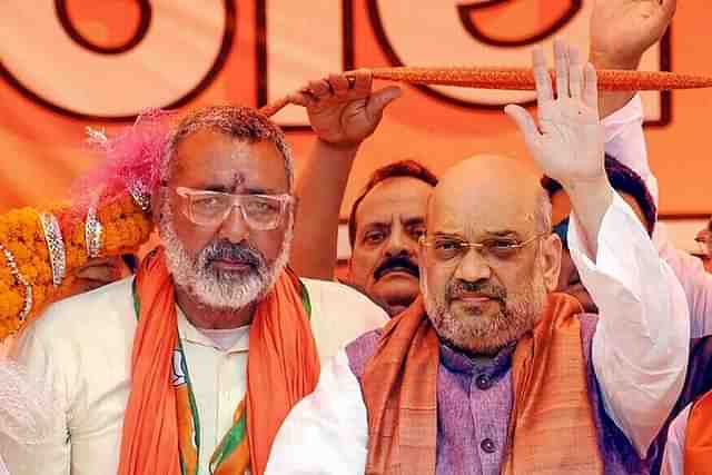 Amit Shah being garlanded in Begusarai. 
