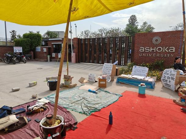 The protest site in front of the main entrance that looked deserted around lunch time.