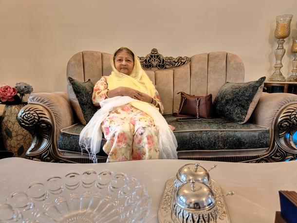 Maharani Madhvi Devi, seated at her residence in Raipur. Prabal is her son.