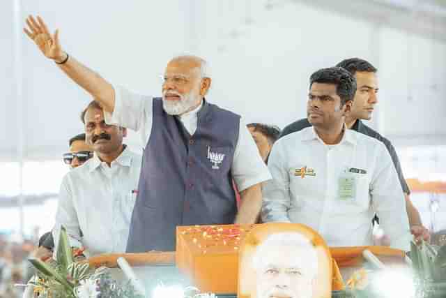 Prime Minister Narendra Modi at the Salem rally in Tamil Nadu.