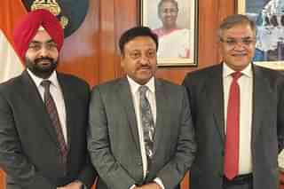 CEC Rajiv Kumar with two newly-appointed Election Commissioners, Gyanesh Kumar and Sukhbir Singh Sandhu 