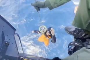 Crew being lifted in helicopter by Indian Navy (Still from video)