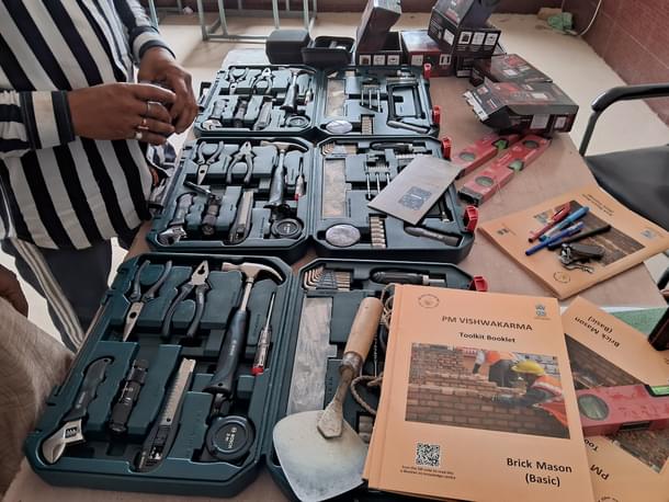 The new toolkit, safety equipments, digital meters, provided to Masons under the scheme. (AnkitSaxena/Swarajya)