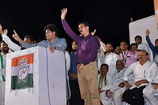 Congress Rajya Sabha Member Imran Prataparhi (on the left in the foreground) at a rally in the old city area appealing voters to vote in favour of Dr Abhay Patil (on the right in the foreground) (Special Arrangement)